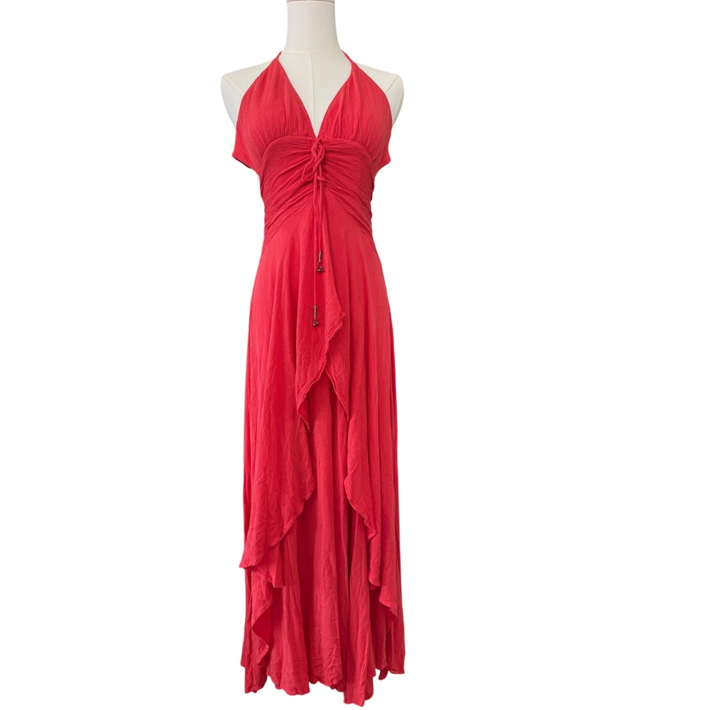 Free People Maxi Dress Women XS Coral‎ Red Halter Tiered Boho